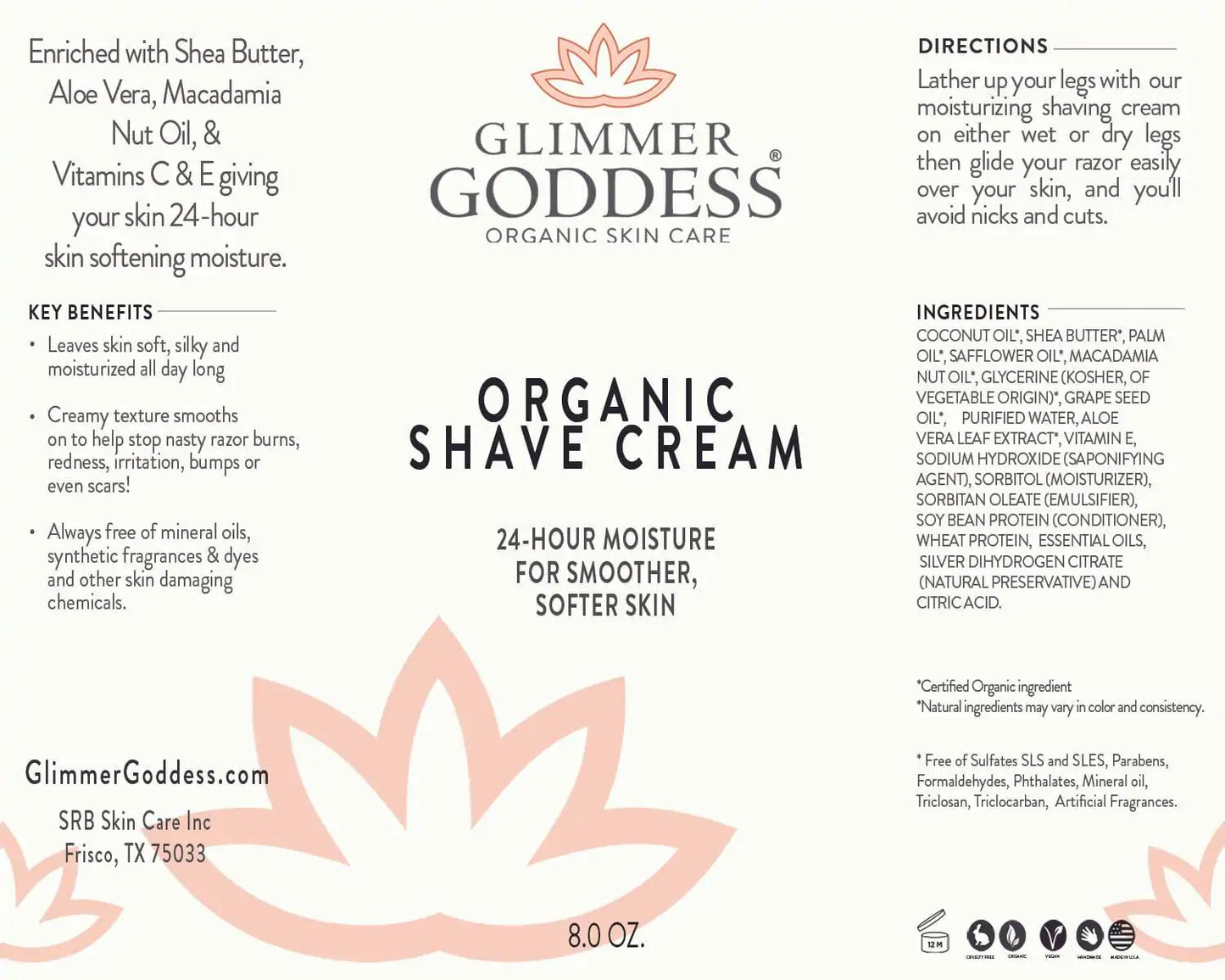 Glimmer Goddess Shave Cream w/Aloe, Coconut Oil & Shea Butter 8oz